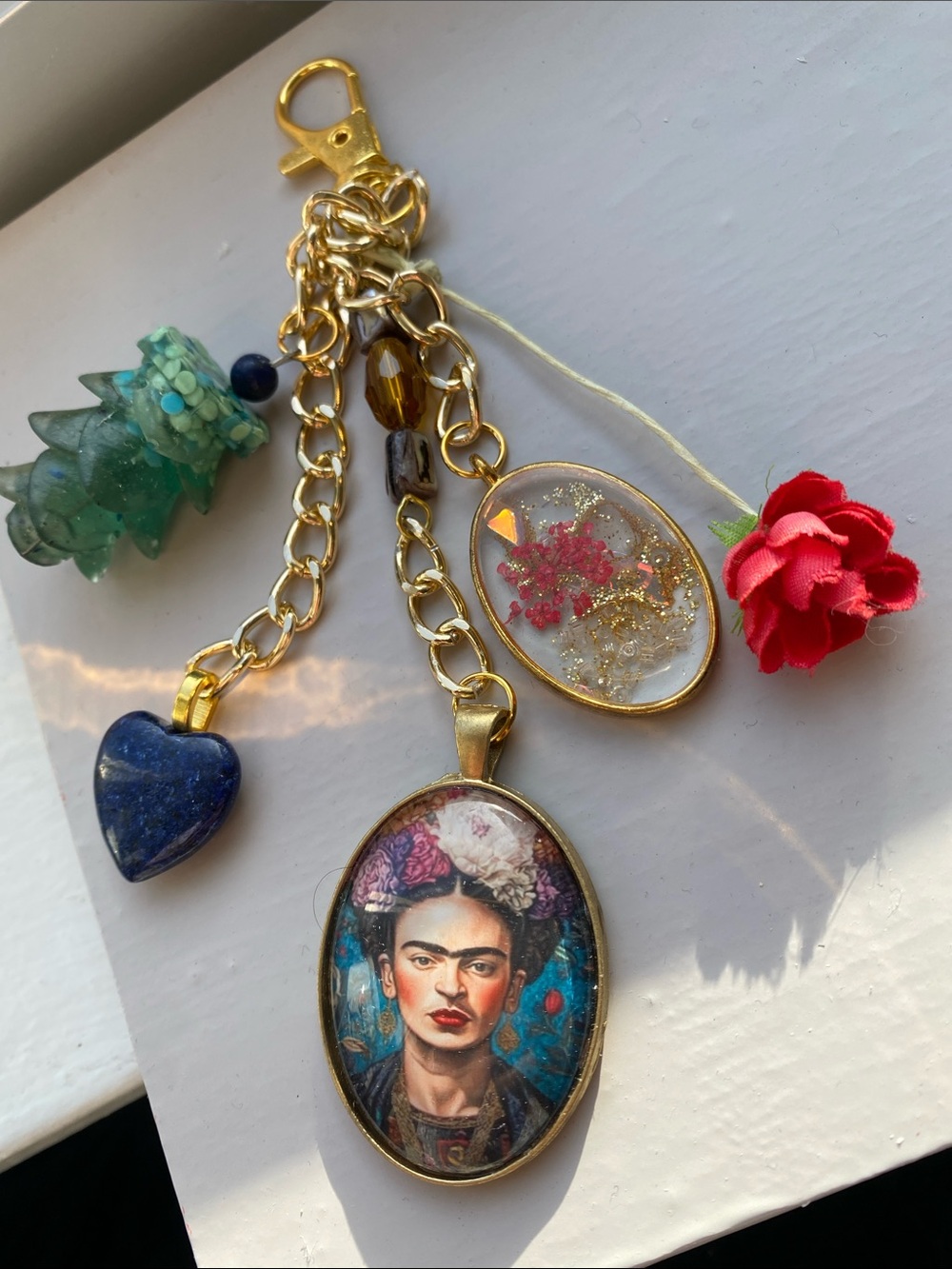 Frida Kahlo Bag Charm Key Ring Unique Mexican Art Purse Charm for Handbag Coach - Picture 2 of 7